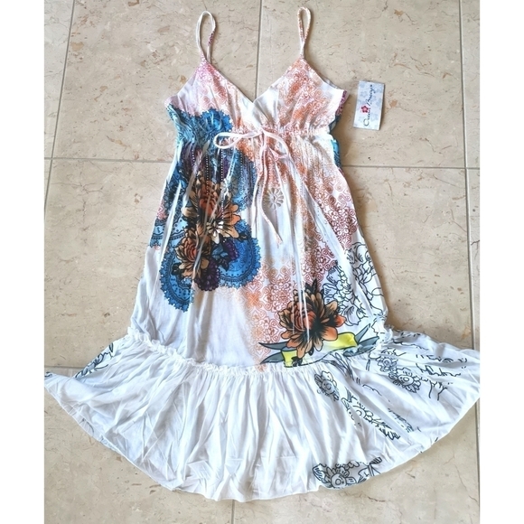 NWT Exist USA Sundress Beach Dress White Blue Coverup - Picture 8 of 11